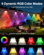 Toeuie Solar Fence Lights Outdoor, 6 Pack Ultra-Bright 85LM Fence Lights Solar Powered, 9 RGB Color Modes, IP65 Waterproof, 12H Dusk to Dawn Glow for Pool/Deck/Patio/Wall/Backyard - Black