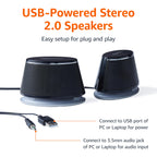 Amazon Basics Stereo 2.0 Speakers for PC or Laptop with Volume Control, 3.5mm Aux Input, USB-Powered, 1 Pair, Black