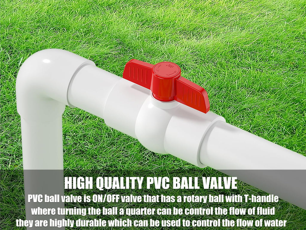 EPHECH 2PCS 2" PVC Ball Valve, SCH40 Slip PVC Water Pipe Valve with Easy Turn Red T-Handle, Shut-Off PVC Ball Valve Socket for Swimming Pool, Sprinkler Lines, Outdoor Plumbing & Irrigation System