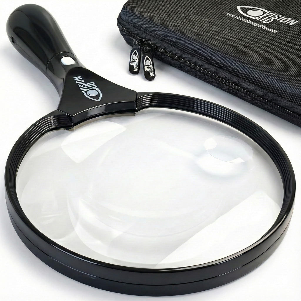 Large Magnifying Glass with LED Light (USB Rechargeable) and Hard Case, Handheld Illuminated Big Magnifier Loupe for Jewelry, Reading, Coins, Low Vision, Close Work