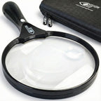 Large Magnifying Glass with LED Light (USB Rechargeable) and Hard Case, Handheld Illuminated Big Magnifier Loupe for Jewelry, Reading, Coins, Low Vision, Close Work