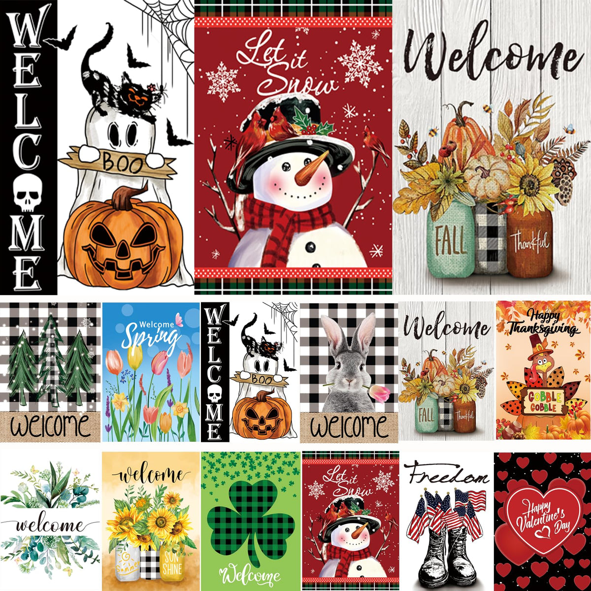 Seasonal Garden Flags Set of 12, Double Sided 12 x 18 Inch Yard Flags