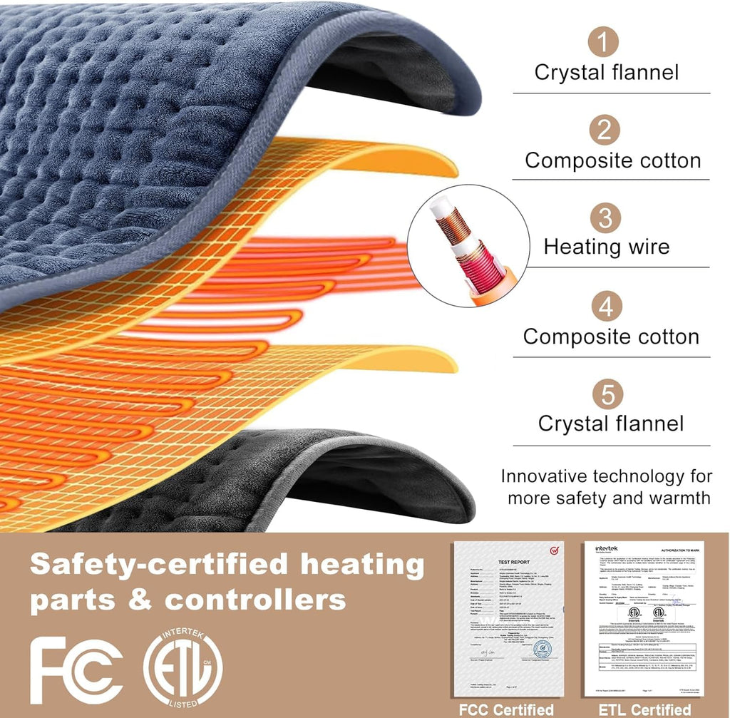 VAAGHANM Heating Pad: 33 x 17 inches Electric Heating Pad for Back -Extra Large Heat Pad for Shoulder/Neck/Knee/Arms - Upgraded 6 Timer & 6 Temperature Controller -Auto Shut Off- Gift for Mom