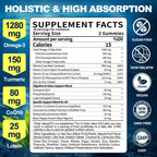 BSSTABBON Omega-3 Gummies Supplement for Adults 40+: 1280mg Vegan Omega3 Fatty Acid DHA EPA with Vitamin D3 K2 Zinc Turmeric for Overall Health Support - Fish Oil Alternative for Women Men(120Count)
