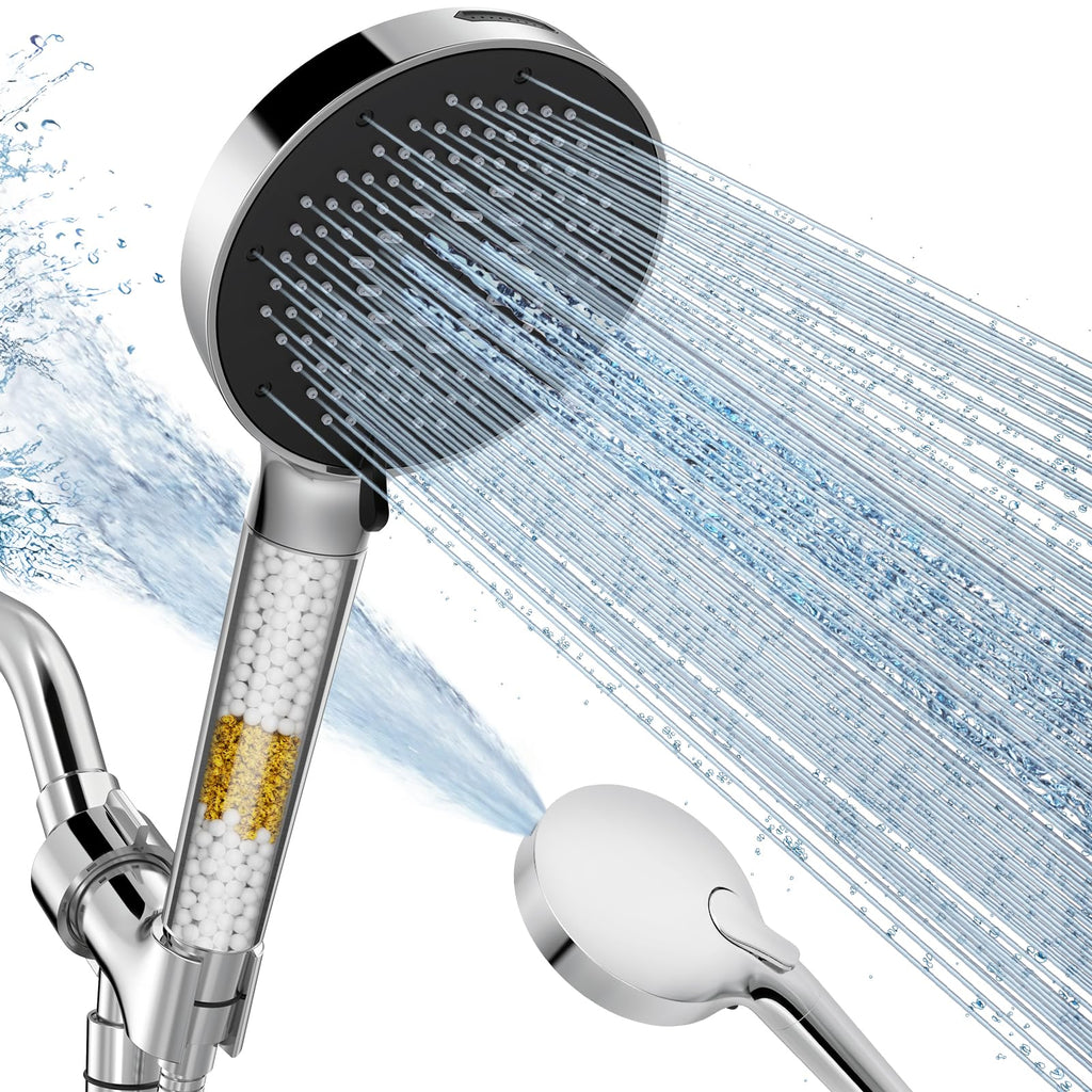 SR SUN RISE NSF Certified Filtered Shower Head with Handheld for Hard Water to Remove Chlorine High Pressure 9-Spray Setting (with Power Wash) Anti-Clog Nozzles (1 Filter, Chrome Silver)