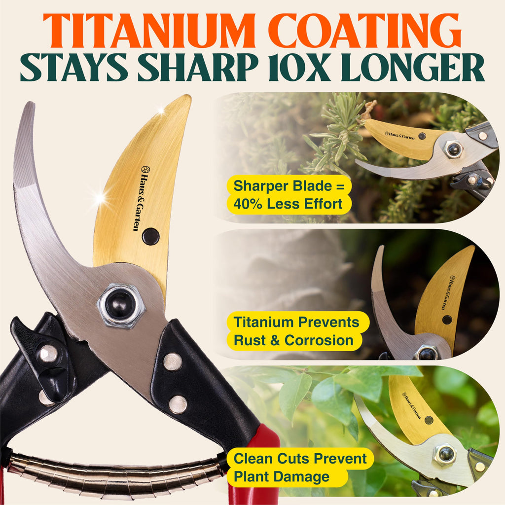 Haus & Garten ForgedPRO 8.75" Heavy Duty Professional Titanium Bypass Pruning Shears - Use As Pruners, Garden Shears, Handheld Pruning Shears For Gardening, Clippers, Garden Scissors, Pruner Tool