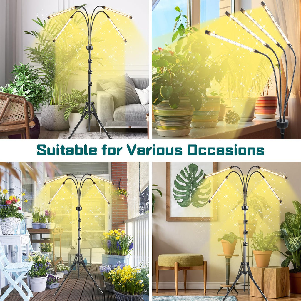 Grow Lights for Indoor Plants Yellow Light with 15-63 inches Adjustable Tripod Stand Plant Light with 4/8/12H Timer with Remote Control