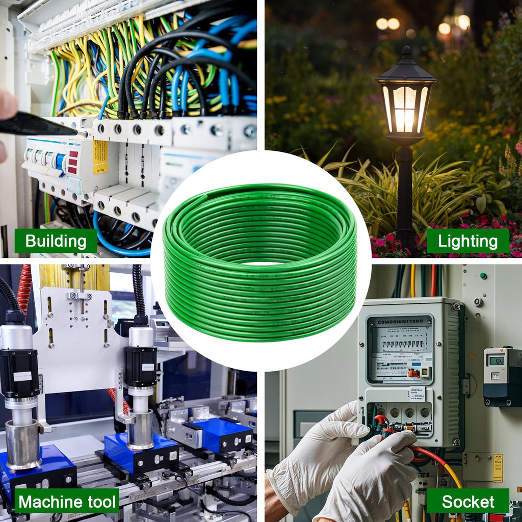 THHN Wire 10 Gauge 100 FT, 10 AWG Stranded OFC Copper Electrical Building Wire with Nylon Jacket PVC Insulation, Rated 600V for Residential, Industrial, CNC, Ground (10 Gauge, Green)