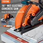 VEVOR Electric Concrete Saw, 16 in, 3200 W Motor Circular Saw Cutter with Max. 6 in Adjustable Cutting Depth, Wet Disk Cutter Includes Water Line, Pump and Blade, for Stone, Brick
