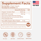 Organic Turmeric Curcumin with Black Pepper & BCM-95 - for Inflammatory Support, Brain & Immune Health - 60 Vegan Turmeric Capsules, 1000mg Per Serve - Herbal Curcumin Supplements