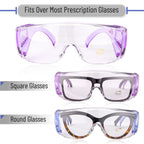 UNCO- Safety Glasses Over Eyeglasses, 2 Pack, Dark Blue and Purple Handle, Anti Fog Safety Goggles Over Glasses, Protective Eyewear