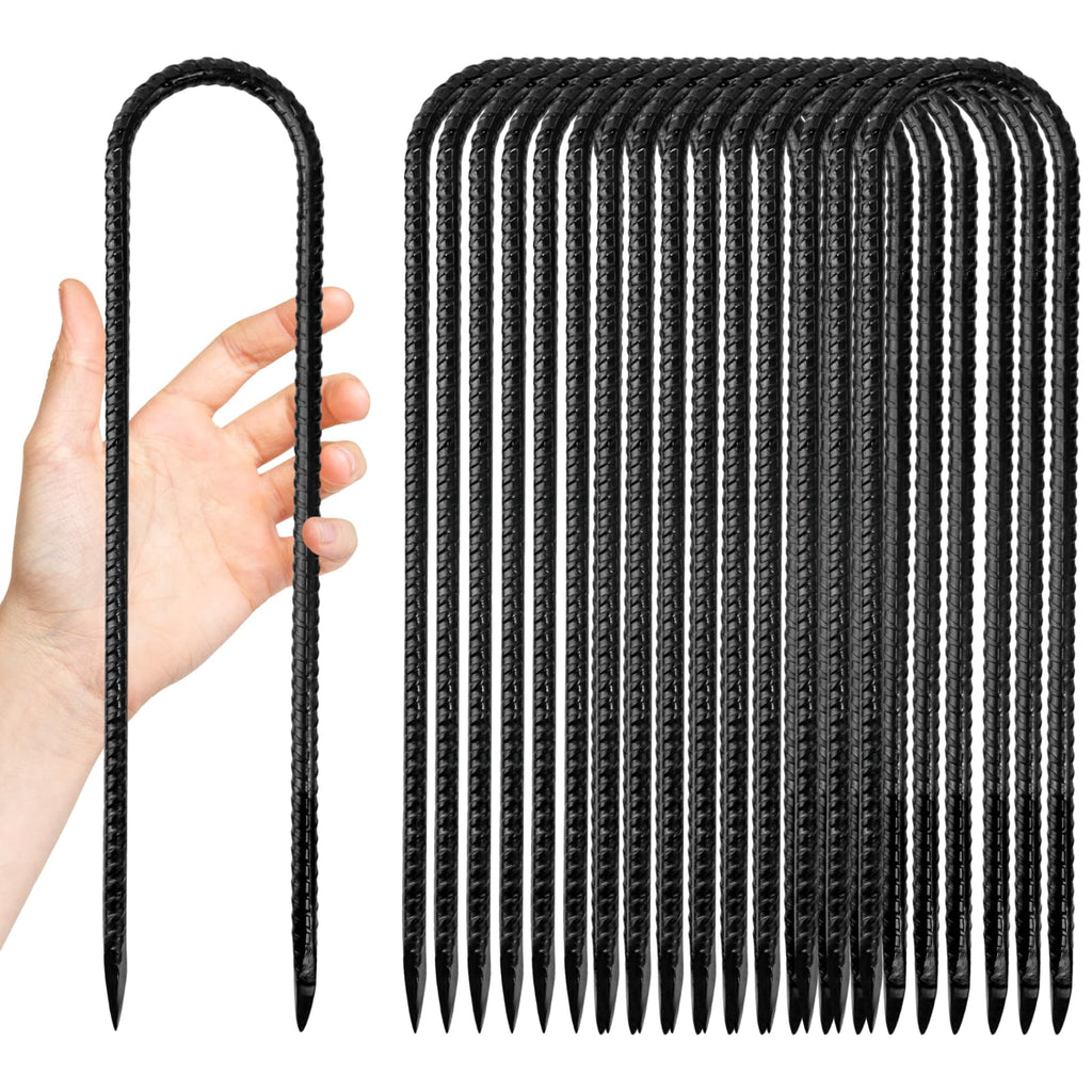 Anothera 16 Pack Steel Rebar Stakes, 12-Inch Heavy Duty U Hook Metal Stake