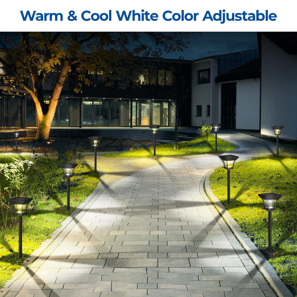 CINOTON 6 Pack RGBCW Solar Pathway Outdoor Lights, 3 Lighting Modes Solar LED Garden Light, IP65 Waterproof Outside Solar Powered Landscape Lighting for Patio Walkway Yard Driveway RGB/Warm/Cold White
