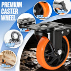 Caster Wheels 5"，Heavy Duty Caster Wheels Set of 4, Dual Lock PU Casters, Industrial Swivel Casters for Workbench, Furniture & Tool Cart – Smooth, Silent & Durable