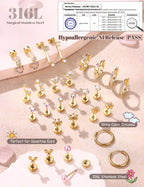 Surgical Steel Flat Back Earrings-Hypoallergenic Earrings for Girls Women