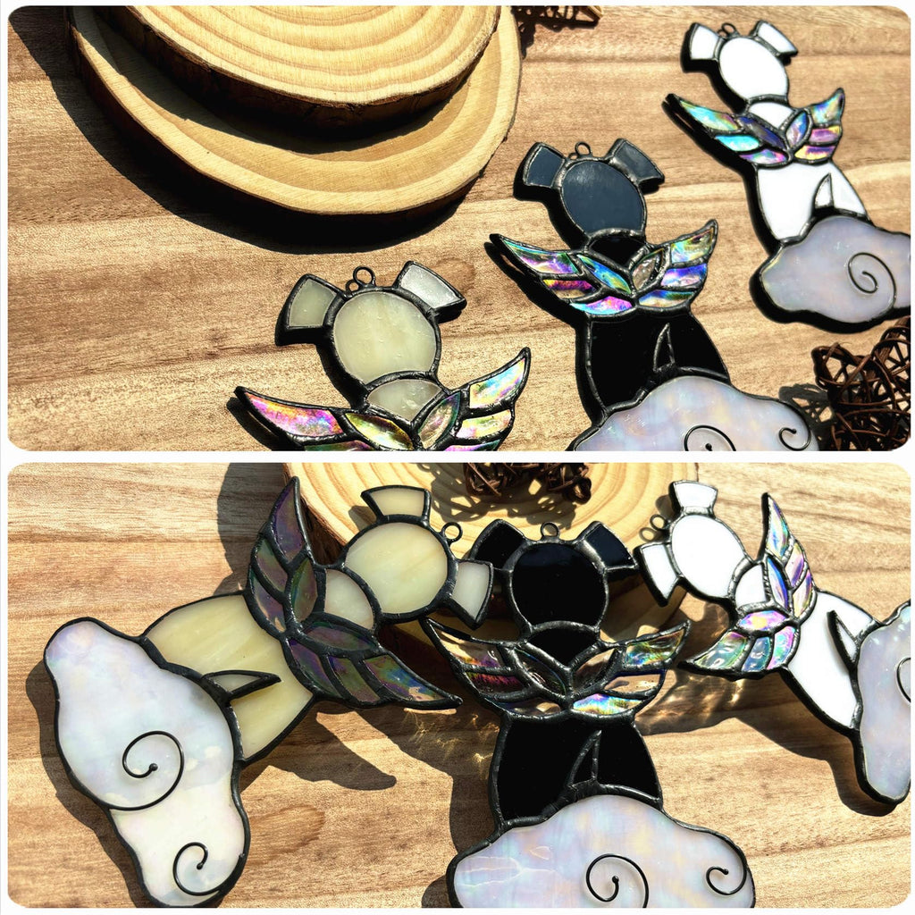 Lcensp Stained Glass Angel Wings Dog Memorial Gifts for Loss of Dog Sympathy Bereavement Gift Suncatcher, Rainbow Bridge Pet Passing Away Remembrance in Memory, Black