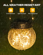 PARTPHONER Solar Lights Outdoor Waterproof 12-Pack, Solar Powered Hanging Lantern Cracked Glass Hanging Globes for Yard Decor Christmas Decoration, Shepherd Hook, Garden Tree Ornaments, Warm White
