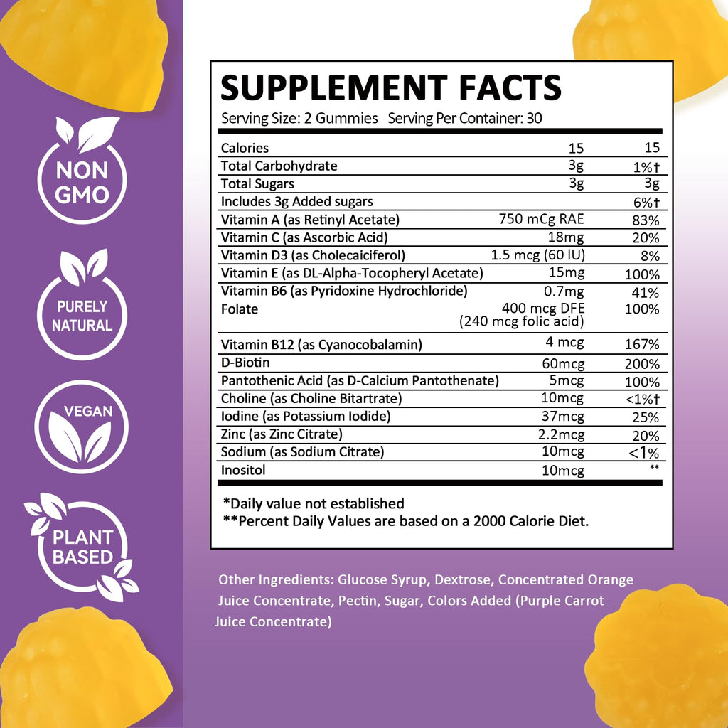 Feelherbs Fibro Gummies for Women, Pack of 2, Multivitamin Inositol Gummies with Inositol, Biotin, Vitamins A, C, D3, E, B6, B12, 60 Gummies Per Bottle