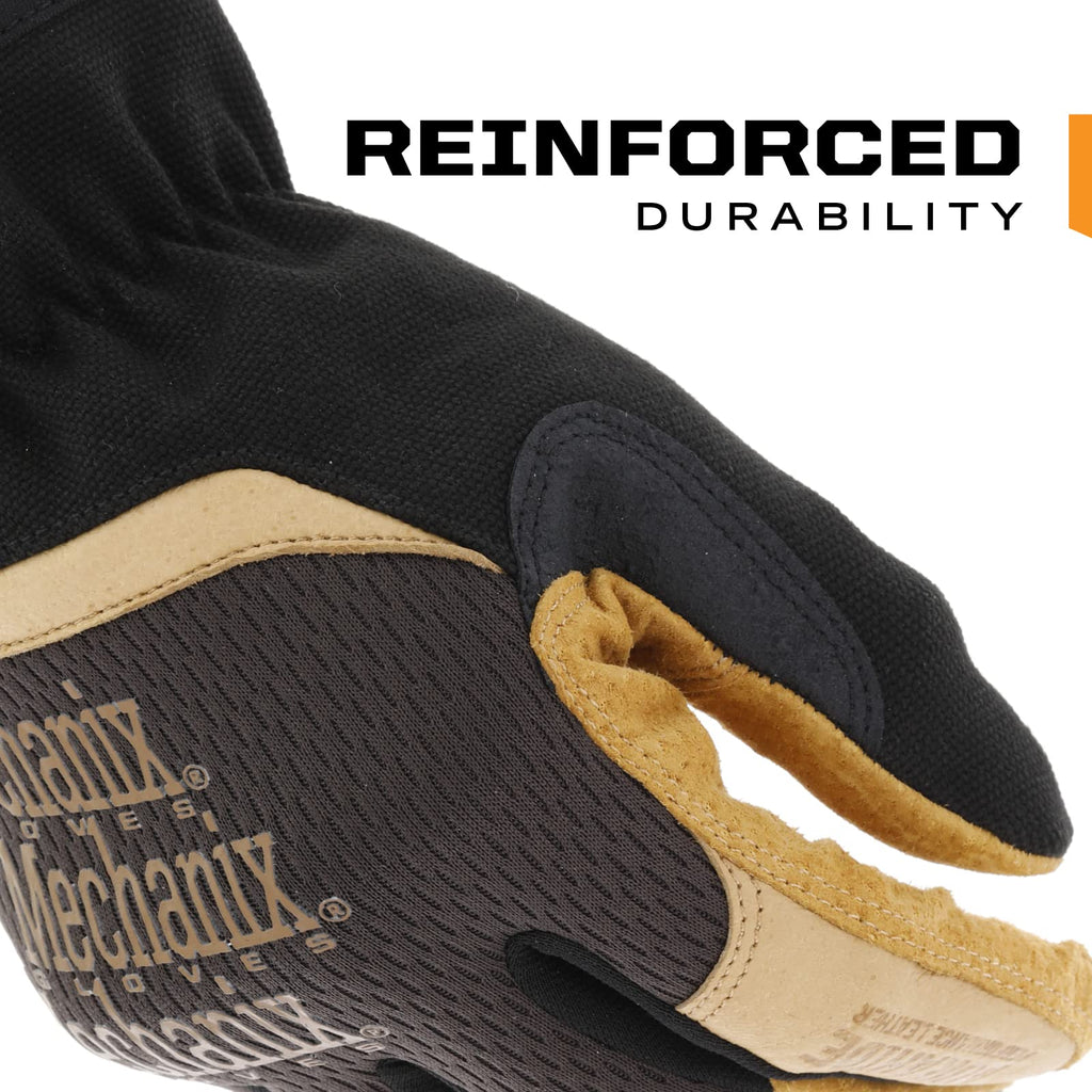 Mechanix Wear Fastfit Leather Gloves - Abrasion Resistant Gloves for Hand Safety - Breathable - Secure Fit - Two-Piece Palm - Machine Washable - Brown/Black - Medium