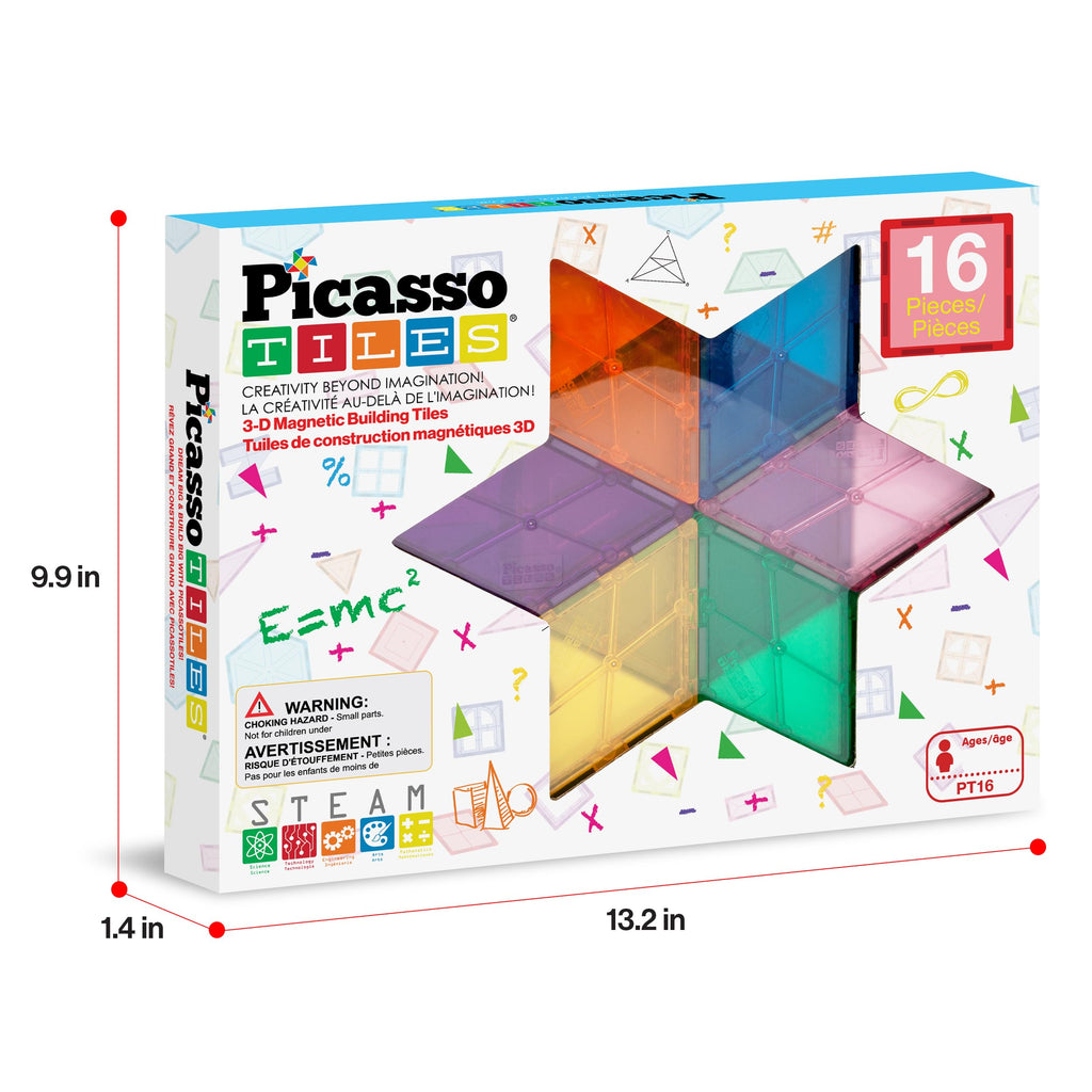 PicassoTiles Magnetic Building Block Set Geometry Shape Magnet Tiles Construction Toy STEM Learning Kit Educational Playset Playboard Pretend Play Stacking Blocks Child Brain Development PT16