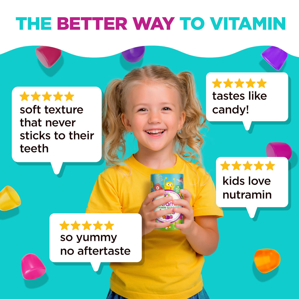 Nutracelle NUTRAMIN Sugar-Free, Allergen-Free 100% Vegan Gummy Multivitamins for Kids - Great Tasting Natural Gummies Your Kids Will Love - 90 Count Bottle