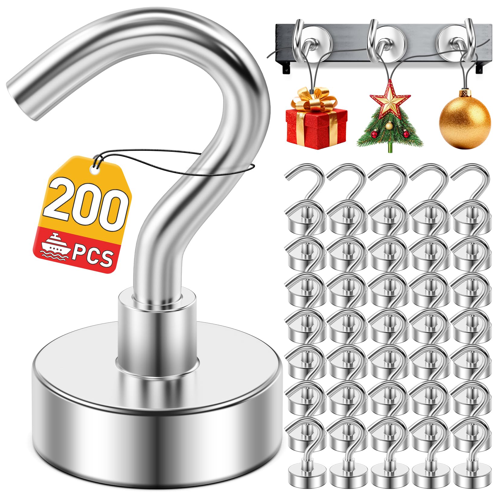 200 Pack Magnetic Hooks for 2026 Cruise Cabins Beach Vacation 30lbs+ Heavy Duty Magnet with Hook Metal Magnetic Hooks for Kitchen Fridge Grills Hanging Magnet Hooks for Classroom Locker Whiteboard