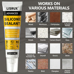 LISRUX Advanced White Silicone Caulk for Kitchen & Bathroom - 6 Pack (3.2 Fl Oz Each) | 100% Waterproof Silicone Sealant | Super Strong Adhesion, Shrink & Crack Proof