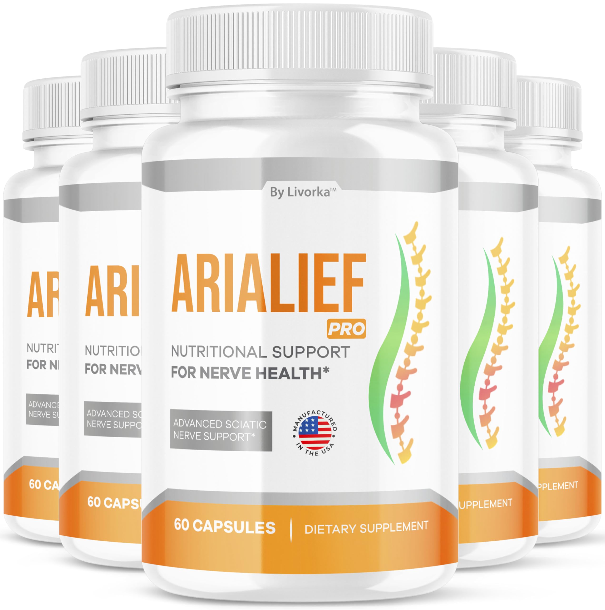 (5 Pack) Arialief Pro Capsules for Sciatica, Arialeaf Nutritional Support for Nerve Health, Arialeaf Prime Palm Sciatica, Aria Leaf Primepalm Aria LIEF Vitamin, 5 Months