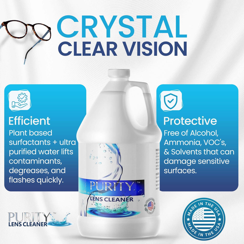 Purity Eye Glasses Lens Cleaner - Refill Eyeglass Lens Cleaning Bottle - Safe for All Lenses (AR Coated Included), Eyeglasses and Screens - Made in USA - Clear, 1gal