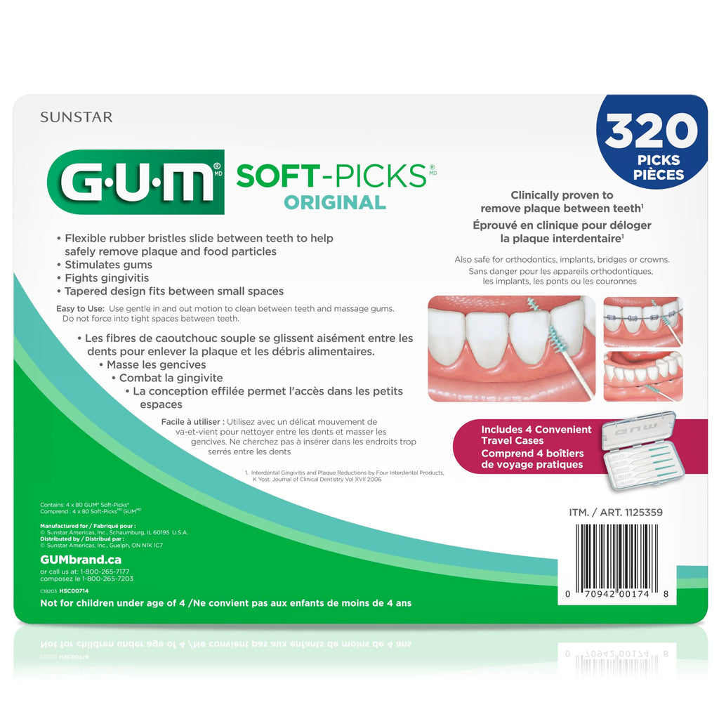 GUM Soft-Picks Original – Easy-to-Use Interdental Picks for Plaque Removal & Gum Health with Convenient Carry Case, Dentist Recommended, 320 Count