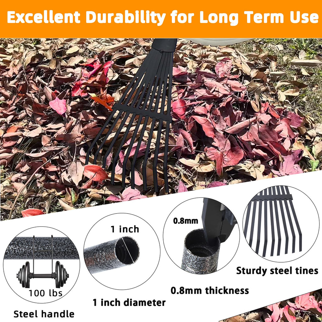 KLDOLLAR Garden Rake for Leaves, 48" Metal Leaf Rake with Soft Foam Grip