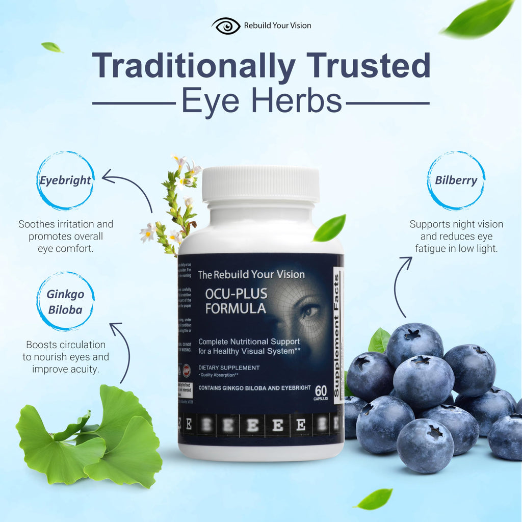 Rebuild Your Vision Ocu-Plus Formula – Eye Health Supplement with Lutein & Zeaxanthin – Supports Visual Clarity, Night Vision & Macular Health – with Bilberry, Ginkgo Biloba & NAC – 60 Capsules