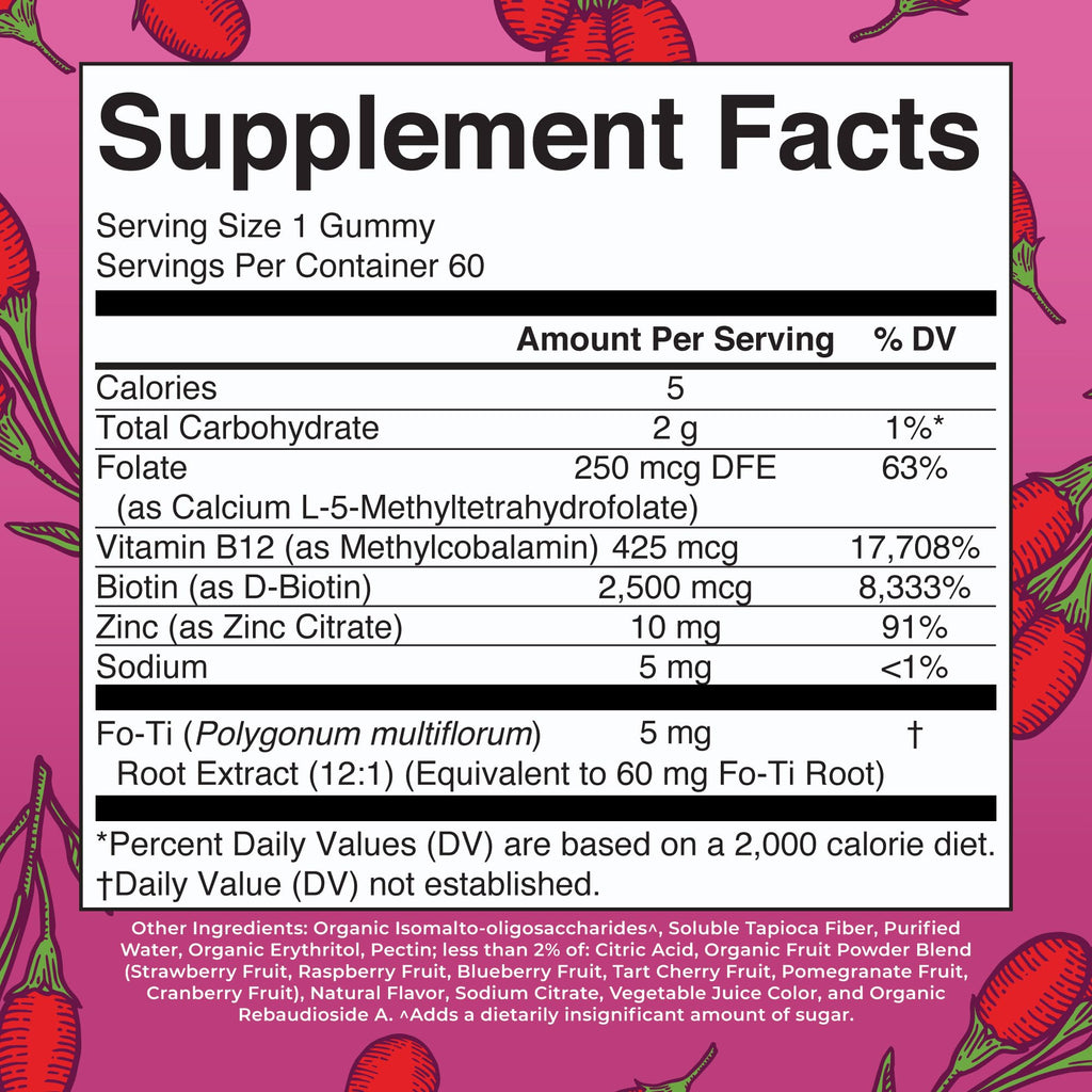 MaryRuth Organics Biotin Gummies | Sugar Free | Vegan | Non-GMO | 2,500 mcg Biotin Supplement | Hair Skin and Nails Vitamins | Hair Growth Vitamins | Hair Growth Supplement | 60 Count
