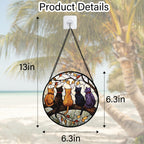 5 Cats on a Branch Stained Glass Window Hanging Suncatcher Gifts 6.3"