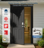 Veise Fingerprint Door Lock with 2 Lever Handles - Keyless Entry Door Lock, Electronic Keypad Deadbolt, Digital Smart Code & Front Handle Sets, Auto-Locking, Easy Installation, Satin Nickel