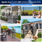 Egadis 36 in. H x 8 ft. W Aluminum Stair Railing Kit, Railings for Outdoor Steps, Black Textured AAMA 2604 Powder-Coat Finish Modular Rail System for Concrete Steps or Wooden Stairs(1 Post, 1 Panel)