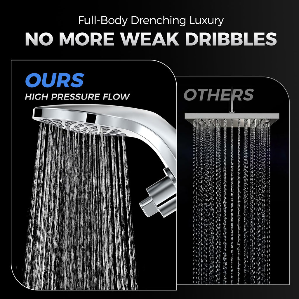 Newfinde High Pressure Rain Shower Head with Handheld Spray Combo: Detachable Dual Shower Head with 10 Sprays Modes - Upgrade Knob Spray Mode Selector and Magnetic Guidance Docking System