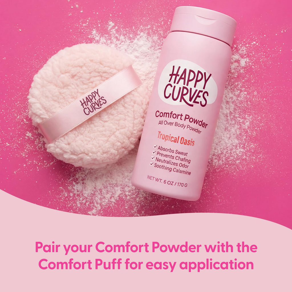 HAPPY CURVES Comfort Powder: Talc Free Anti Chafe Body & Foot Dusting Powder Deodorant to Control Inner Thigh Chafing, and Private Areas 6oz (Pack of 1) - Tropical Oasis