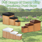 Azdele 4x4 Heavy Duty Aluminum Pyramid Post Caps Cover for 4x4 Nominal Wood Post(True 3.5" x 3.5"), with Matte Finish Powder Coated Surface, for Fence Wood Post of Decks or Corridors Black 4 Pack