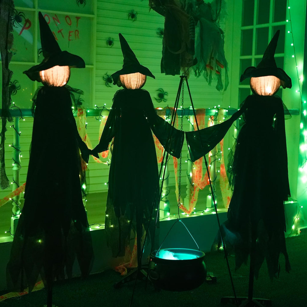 Halloween Witch Decorations Outdoor, 5 FT Set of 3 Light Up Witches Stakes