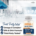 Triple Strength Omega 3 Fish Oil 3750 mg - EPA & DHA - Over 3000mg Omega-3 Fatty Acids - 1350mg EPA + 900mg DHA - Best Essential Fatty Acids, Burpless Fish Oil - 90 Count