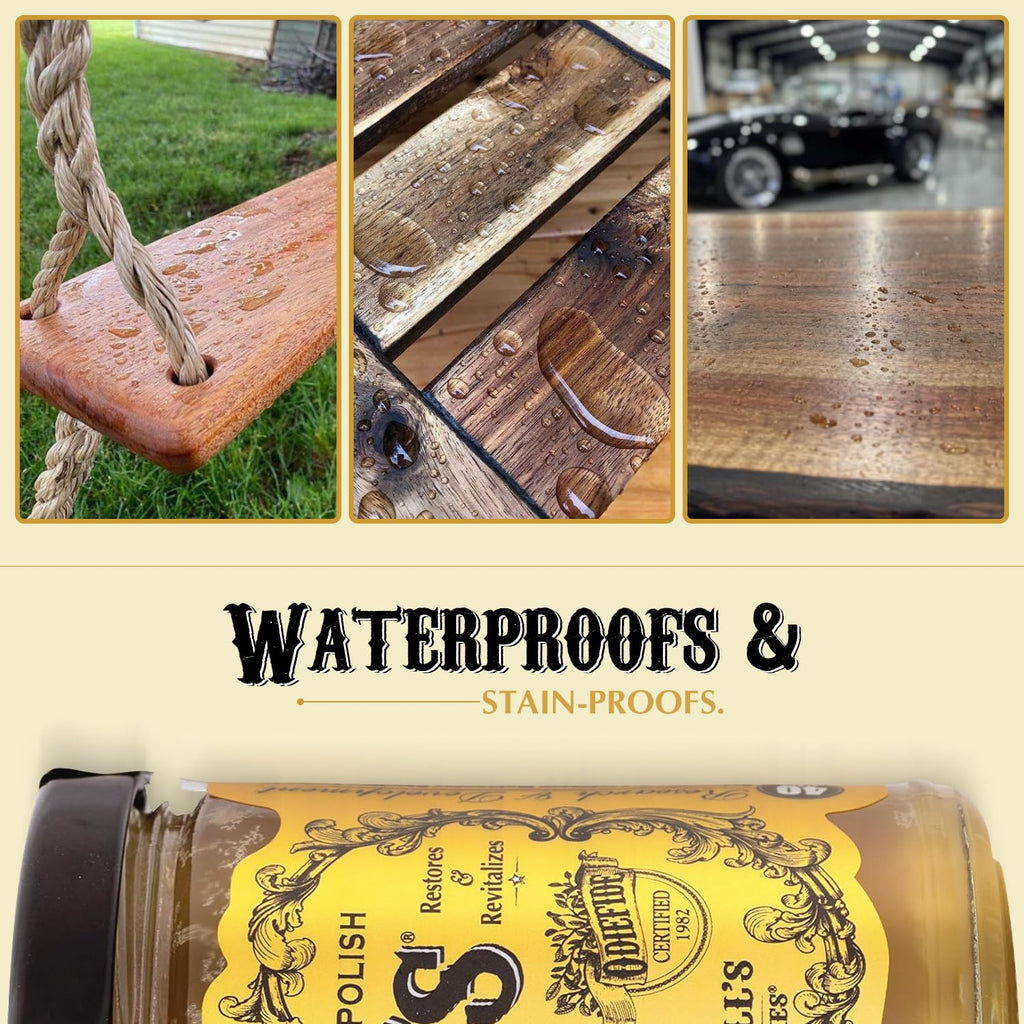 Odie's Oil - Universal Finish for Wood, Leather, Plastic, Vinyl, Metal & More - 9 Oz Jar - Waterproofs, Food Safe, Solvent Free Non-Toxic Finish