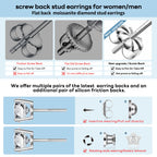 Moissanite Screw Back Earrings Men Women, Substitute Diamond Stud Earrings