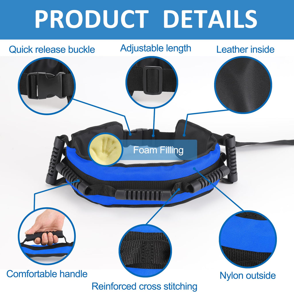 Gait Belt for Seniors, Transfer Belt with 7 Nylon Padded Handles, Medical Belt for Lifting Patients, Safety Gait Belt for Elderly Easy to Use Quick Release Buckle(Blue)