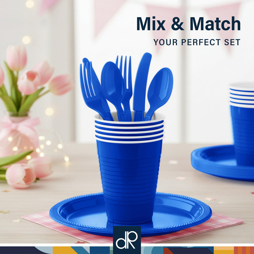 DecorRack Blue Plastic Cups, 12 oz Disposable Cups, Reusable Party Supplies (120 Count)