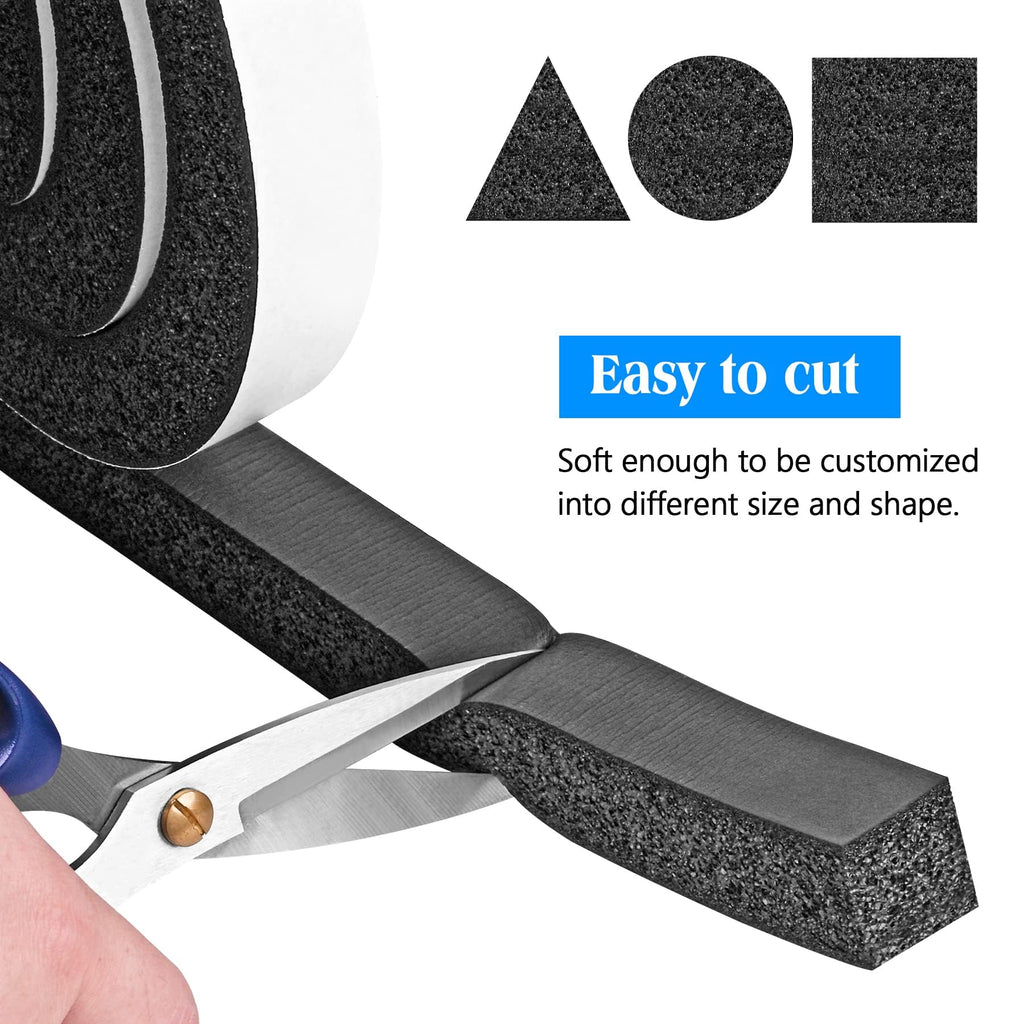 Foam Strips with Adhesive, 1 Inch Wide X 1 Inch Thick, Neoprene Weather Stripping High Density Closed Cell Foam Tape Seal for Doors and Windows Insulation, Total 13 Feet Long(6.5ft x 2 Rolls)