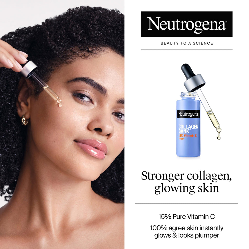 Neutrogena Collagen Bank 15% Vitamin C Face Serum, Vitamin C Serum for Face Helps Build Collagen for Glowing, Plumper Looking Skin, Uneven Skin Tone Treatment, Fragrance Free, 0.5 fl. oz