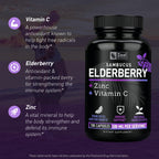 Zeal Naturals Max Strength Elderberry Capsules - 500mg, 100 Capsules | Sambucus Black Elderberry, Vitamin C, and Zinc | 3-in-1 Immune Support Supplement for Adults