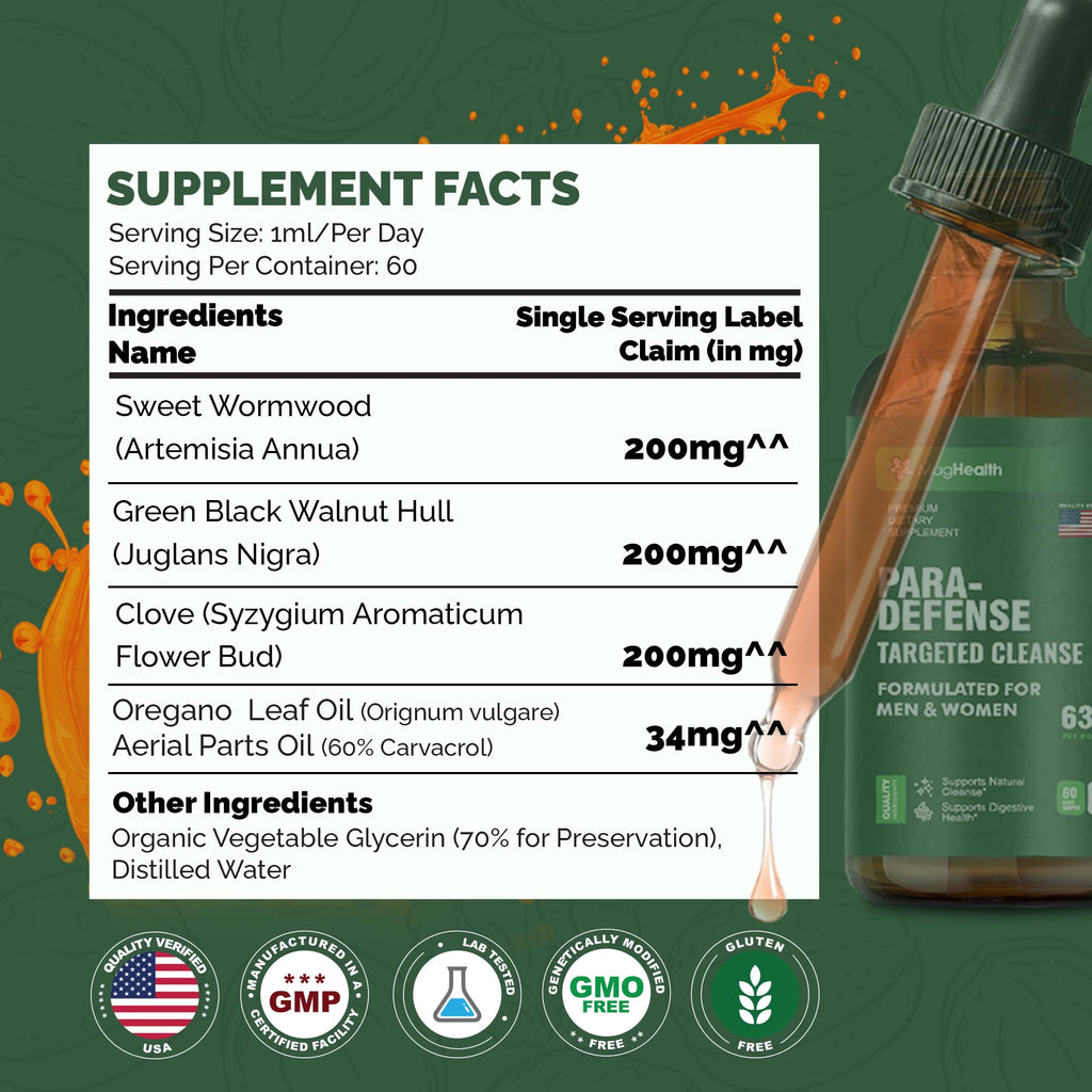 Wormwood Black Walnut Clove Tincture | 3rd Party Tested Digestive Support Drops | Sweet Wormwood, Green Walnut Hull & Clove Extract Liquid for Gut Wellness | 2 oz, 60 Servings