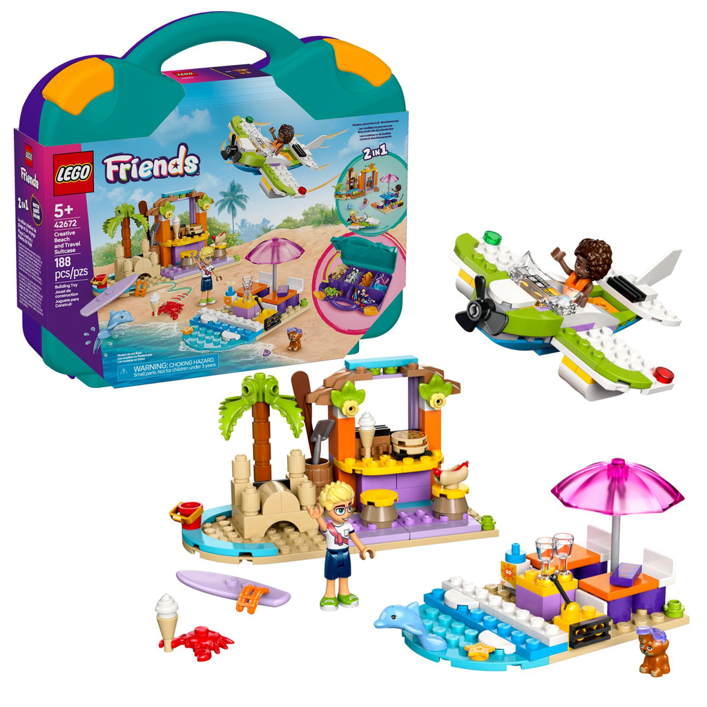 LEGO Friends Creative Beach and Travel Suitcase Toy Building Set - Portable Pretend Play Set for Kids, Girls and Boys, Ages 5+ - Gift for Birthdays - Preschool Toy with 2 Minidolls - 42672